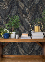 Load image into Gallery viewer, Acacius Dark Blue Tropical Foliage Wallpaper
