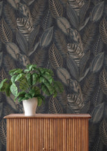 Load image into Gallery viewer, Acacius Dark Blue Tropical Foliage Wallpaper