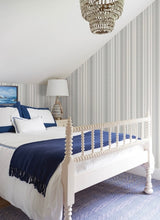 Load image into Gallery viewer, Navarres Stripe Charcoal Faux Linen Wallpaper