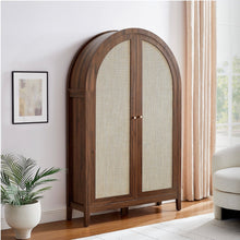Load image into Gallery viewer, Calista 63 Inch Arched Storage Cabinet With Folding Desk in Oak