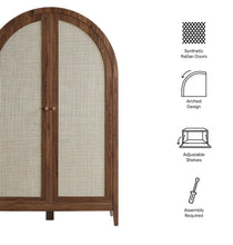 Load image into Gallery viewer, Calista 63 Inch Arched Storage Cabinet With Folding Desk in Oak