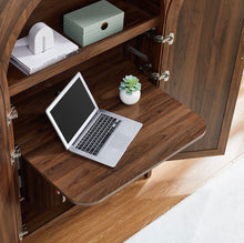 Load image into Gallery viewer, Calista 63 Inch Arched Storage Cabinet With Folding Desk in Oak