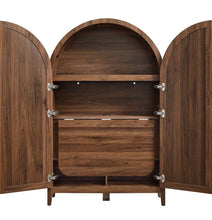 Load image into Gallery viewer, Calista 63 Inch Arched Storage Cabinet With Folding Desk in Oak