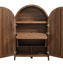 Load image into Gallery viewer, Calista 63 Inch Arched Storage Cabinet With Folding Desk in Oak