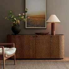 Load image into Gallery viewer, Aven 71.5 Inch Oval Chiseled Wood Sideboard Buffet Cabinet with Hammered Effect in Walnut
