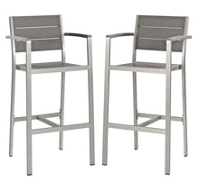 Load image into Gallery viewer, Shore Outdoor Patio Aluminum Bar Stool Set of 2 in Silver Gray