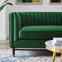 Load image into Gallery viewer, Devote Channel Tufted Performance Velvet Loveseat in Emerald