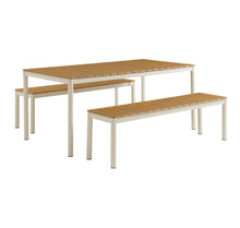 Load image into Gallery viewer, Finn Outdoor Patio Aluminum Faux Wood Dining Set with Benches in Natural