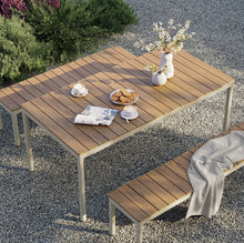 Load image into Gallery viewer, Finn Outdoor Patio Aluminum Faux Wood Dining Set with Benches in Natural