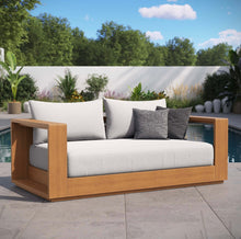 Load image into Gallery viewer, Tahoe Acacia Wood Outdoor Patio Acacia Wood Loveseat in Natural Light Gray