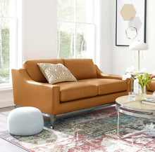 Load image into Gallery viewer, Harness 64" Stainless Steel Base Leather Loveseat in Tan