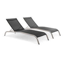 Load image into Gallery viewer, Savannah Outdoor Patio Mesh Chaise Lounge Set of 2 in Black