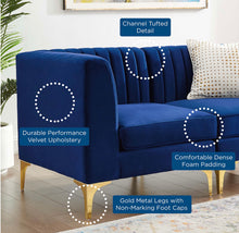 Load image into Gallery viewer, Triumph Channel Tufted Performance Velvet 3-Seater Sofa in Navy