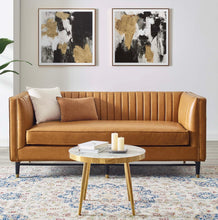 Load image into Gallery viewer, Devote Channel Tufted Vegan Leather Loveseat in Tan