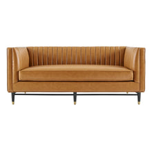 Load image into Gallery viewer, Devote Channel Tufted Vegan Leather Loveseat in Tan
