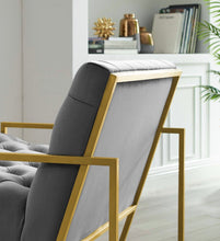 Load image into Gallery viewer, Bequest Gold Stainless Steel Performance Velvet Accent Chair in Gray