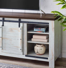 Load image into Gallery viewer, 71" Rustic Sliding Door TV Stand in White