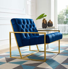 Load image into Gallery viewer, Bequest Gold Stainless Steel Performance Velvet Accent Chair in Gray