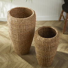 Load image into Gallery viewer, Seagrass Tall Round Planters, set of 2