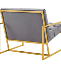 Load image into Gallery viewer, Bequest Gold Stainless Steel Performance Velvet Accent Chair in Gray