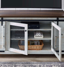 Load image into Gallery viewer, 71" Rustic Sliding Door TV Stand in White