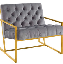 Load image into Gallery viewer, Bequest Gold Stainless Steel Performance Velvet Accent Chair in Gray