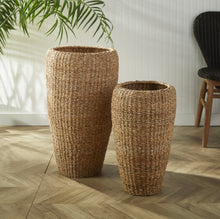Load image into Gallery viewer, Seagrass Tall Round Planters, set of 2