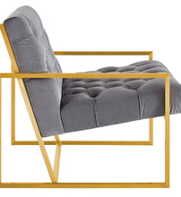 Load image into Gallery viewer, Bequest Gold Stainless Steel Performance Velvet Accent Chair in Gray