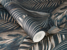 Load image into Gallery viewer, Acacius Dark Blue Tropical Foliage Wallpaper
