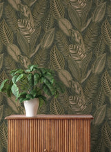 Load image into Gallery viewer, Acacius Dark Green Tropical Foliage Wallpaper
