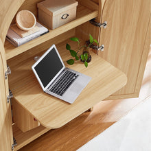 Load image into Gallery viewer, Calista 63 Inch Arched Storage Cabinet With Folding Desk in Oak
