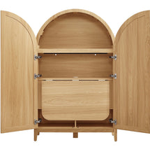Load image into Gallery viewer, Calista 63 Inch Arched Storage Cabinet With Folding Desk in Oak
