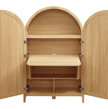 Load image into Gallery viewer, Calista 63 Inch Arched Storage Cabinet With Folding Desk in Oak
