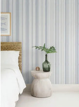 Load image into Gallery viewer, Navarres Stripe Blue Faux Linen Wallpaper

