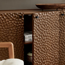 Load image into Gallery viewer, Aven 71.5 Inch Oval Chiseled Wood Sideboard Buffet Cabinet with Hammered Effect in Walnut
