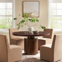 Load image into Gallery viewer, Annette 54 Inch Round Pedestal Base Dining Table in Dark Walnut Burnished Brass
