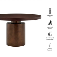 Load image into Gallery viewer, Annette 54 Inch Round Pedestal Base Dining Table in Dark Walnut Burnished Brass
