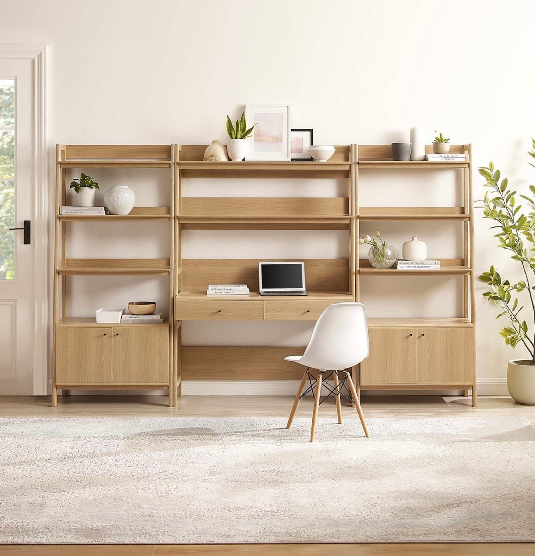 3-Piece Wood Office Desk and Bookshelf