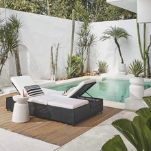 Load image into Gallery viewer, Black Outdoor Double Chaise Sofa Lounge with White Cushions
