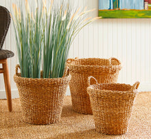 Load image into Gallery viewer, Seagrass Tapered Baskets with Handles, set of 3
