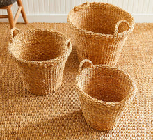 Load image into Gallery viewer, Seagrass Tapered Baskets with Handles, set of 3
