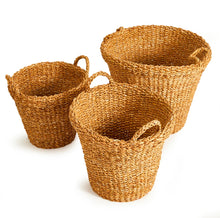 Load image into Gallery viewer, Seagrass Tapered Baskets with Handles, set of 3
