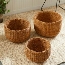 Load image into Gallery viewer, Seagrass Cylindrical Baskets, set of 3
