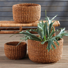 Load image into Gallery viewer, Seagrass Cylindrical Baskets, set of 3
