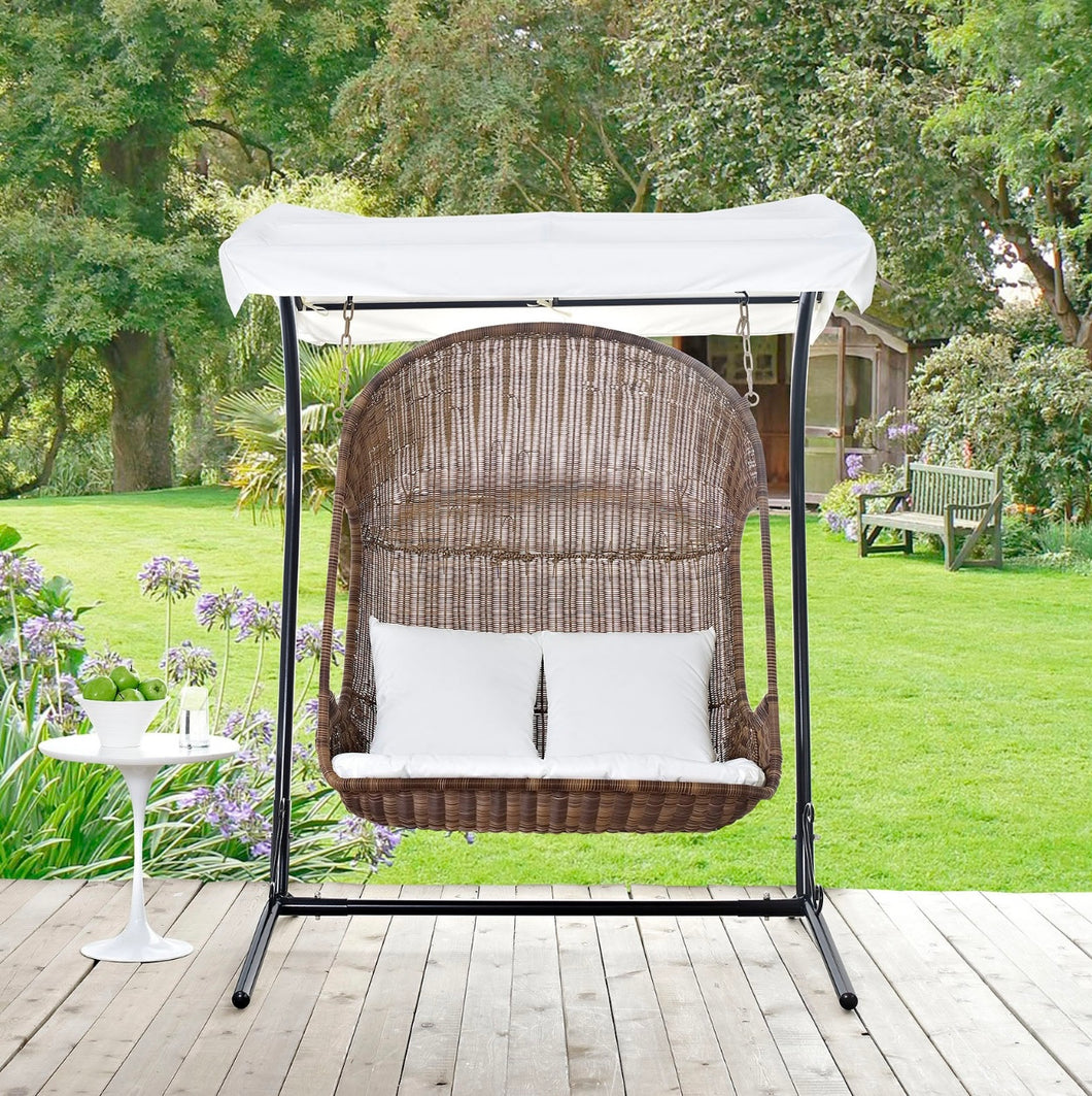 Vantage Outdoor Patio Swing Chair With Stand in Brown White