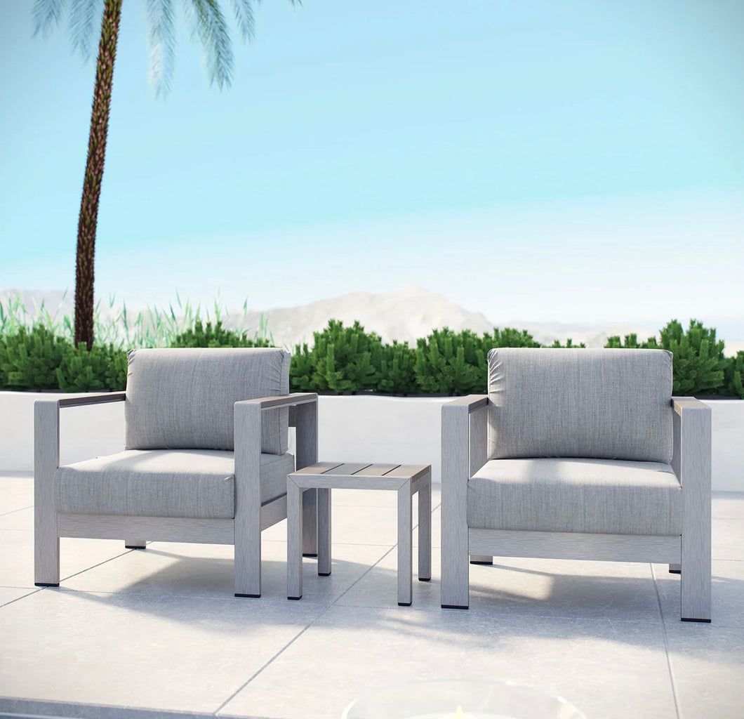 Shore 3 Piece Outdoor Patio Aluminum Set in Silver Gray