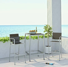 Load image into Gallery viewer, Shore 3 Piece Outdoor Patio Aluminum Pub Set in Silver Gray
