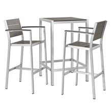 Load image into Gallery viewer, Shore 3 Piece Outdoor Patio Aluminum Pub Set in Silver Gray
