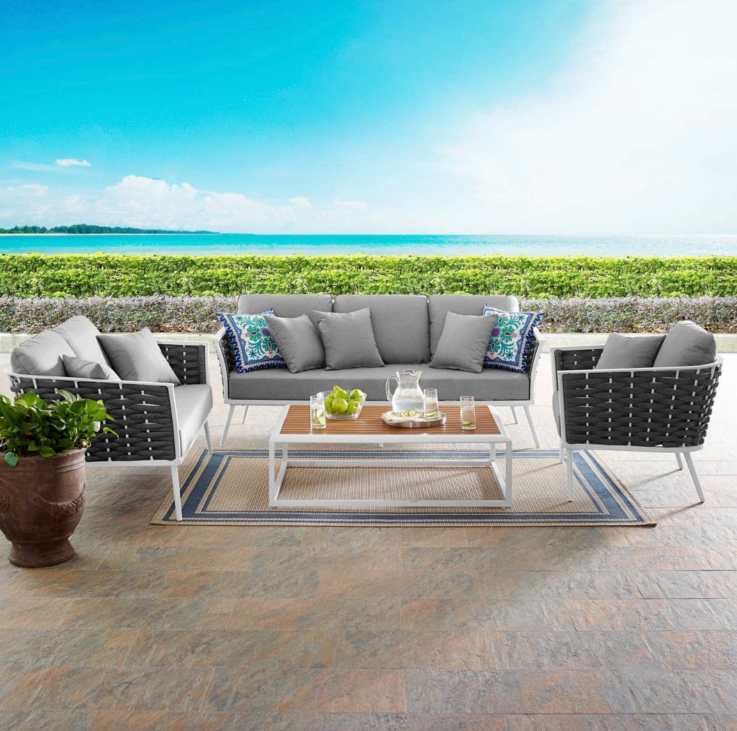Stance 4 Piece Outdoor Patio Aluminum Sectional Sofa Set in White Gray