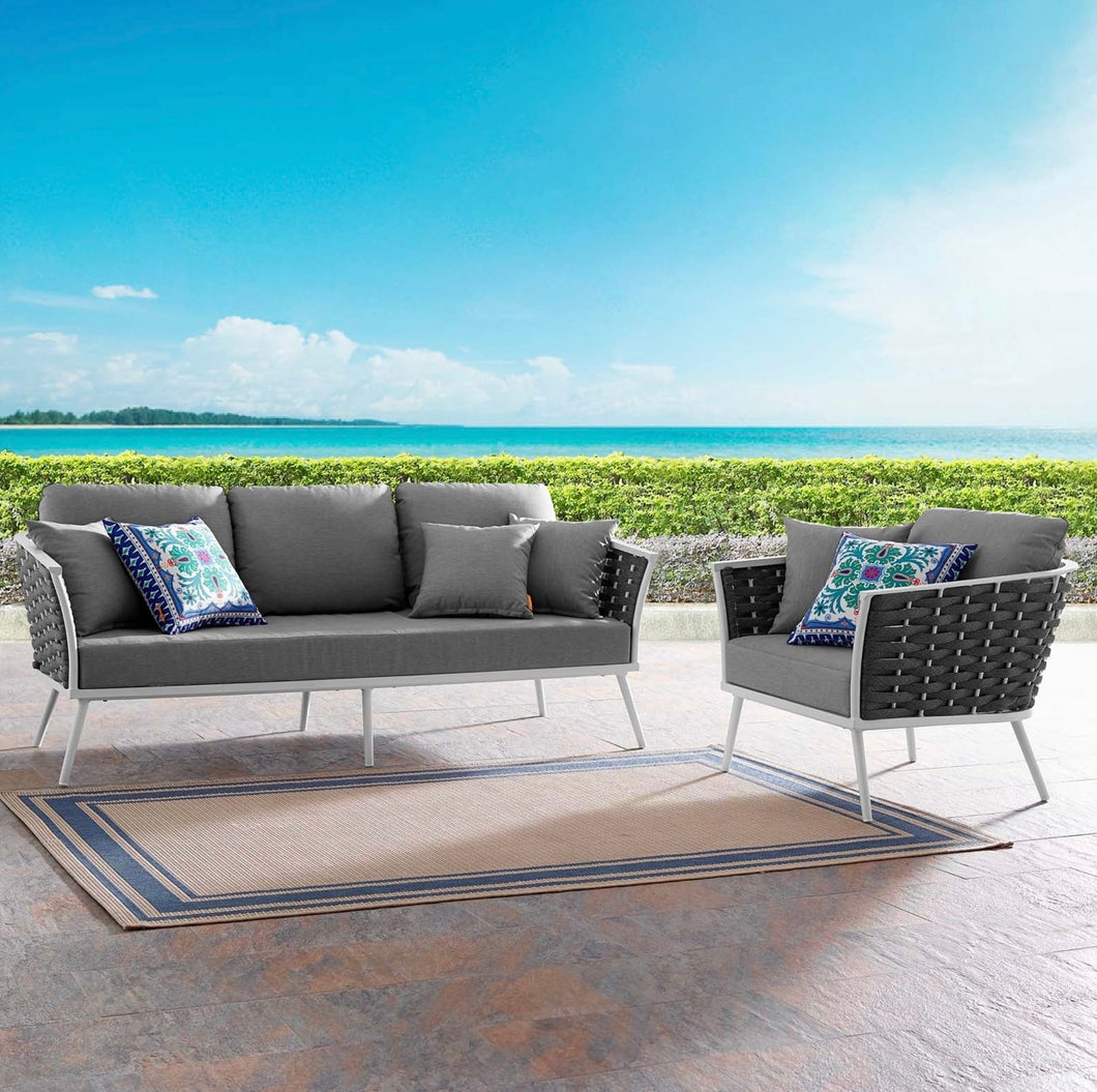 Stance Outdoor Patio Aluminum Sectional Sofa Set in White Gray